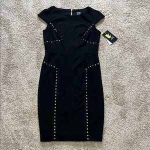 JAX Black and Gold Embellished Sleeveless Knee-Length Dress